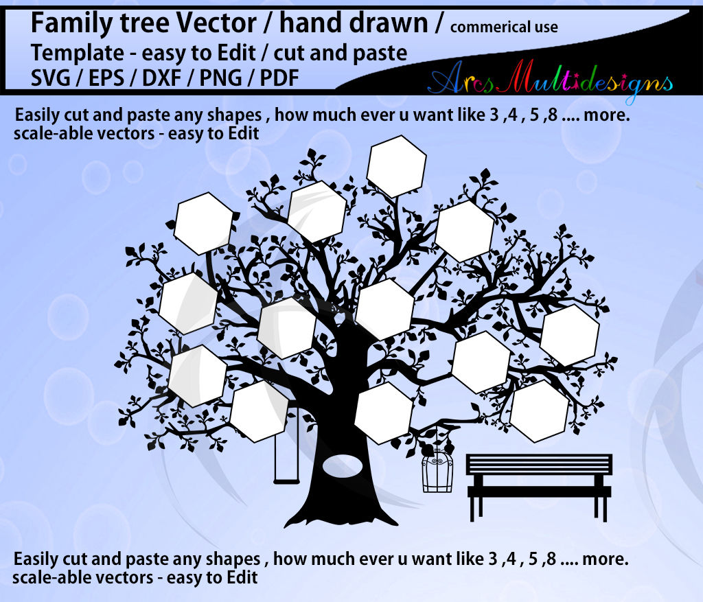 Download family tree vector SVG template / hand drawn tree / template By ArcsMultidesignsShop ...