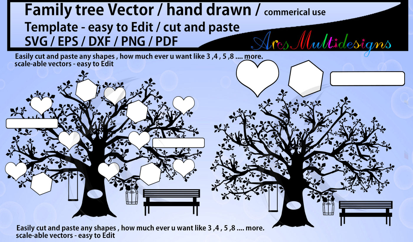 Download family tree vector SVG template / hand drawn tree / template By ArcsMultidesignsShop ...