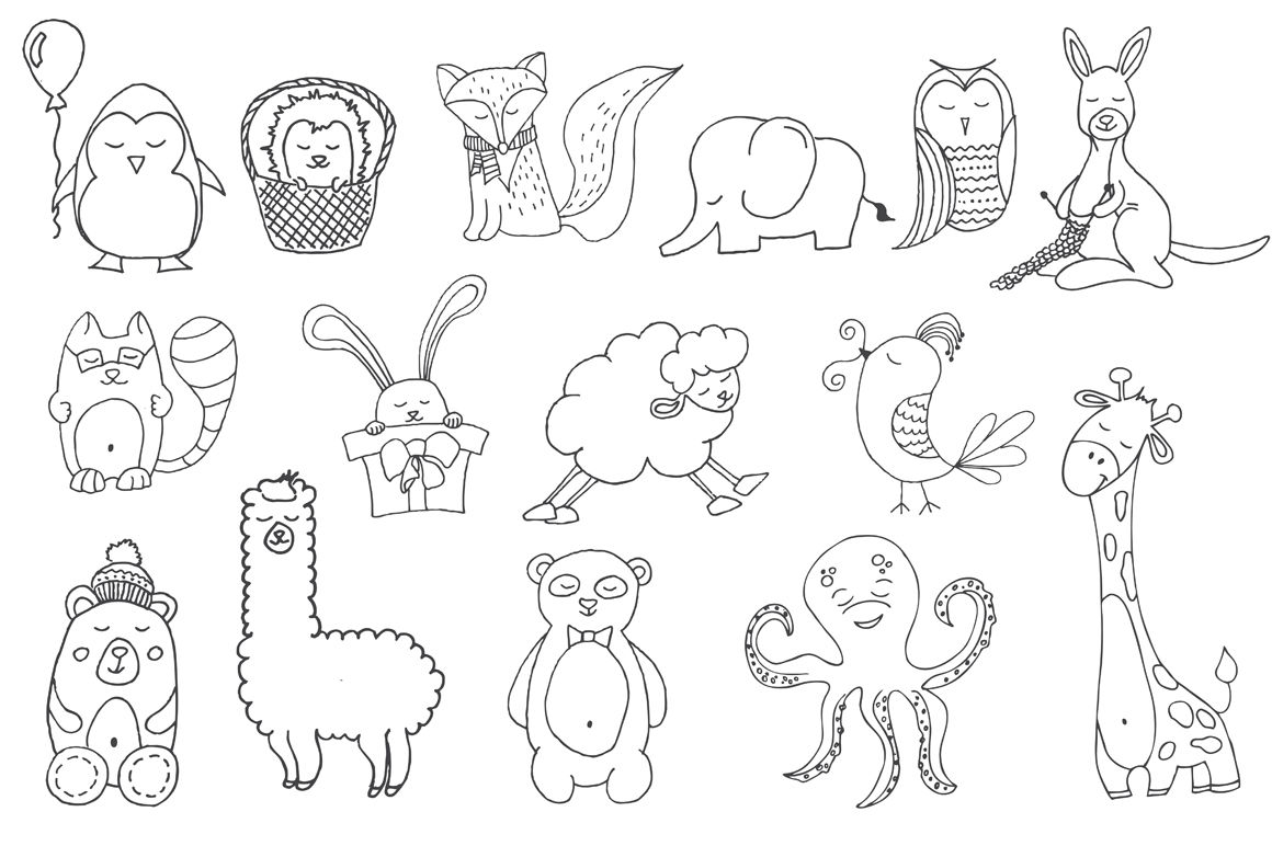 Cute animals Hand drawn doodle Vector Set By EvgeniiasArt | TheHungryJPEG