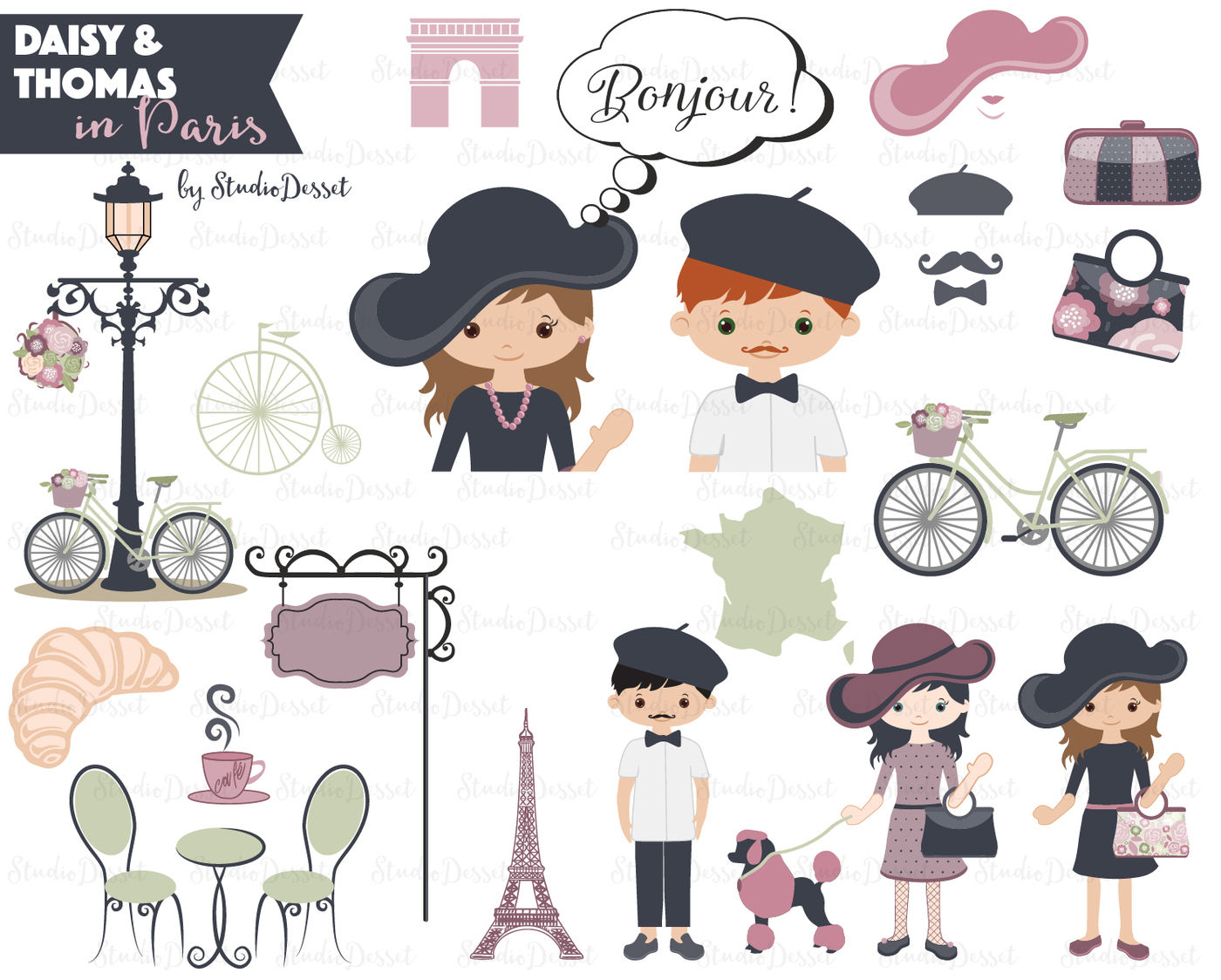 Paris Character Cliparts By StudioDesset | TheHungryJPEG.com