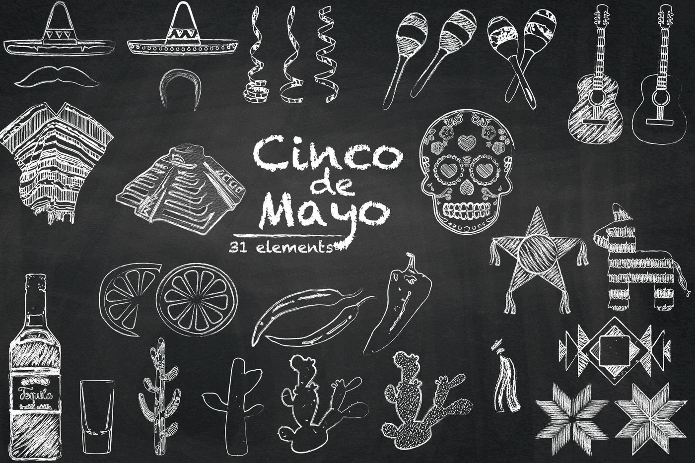 Cinco De Mayo Chalkboard Set By Studiodesset Thehungryjpeg Com