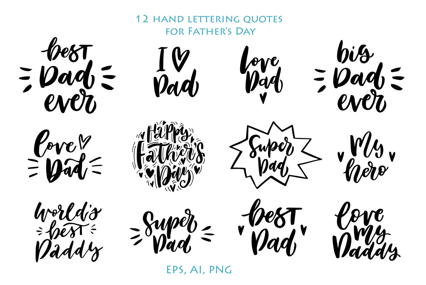 Happy Father's Day Lettering Set By Calamar | TheHungryJPEG