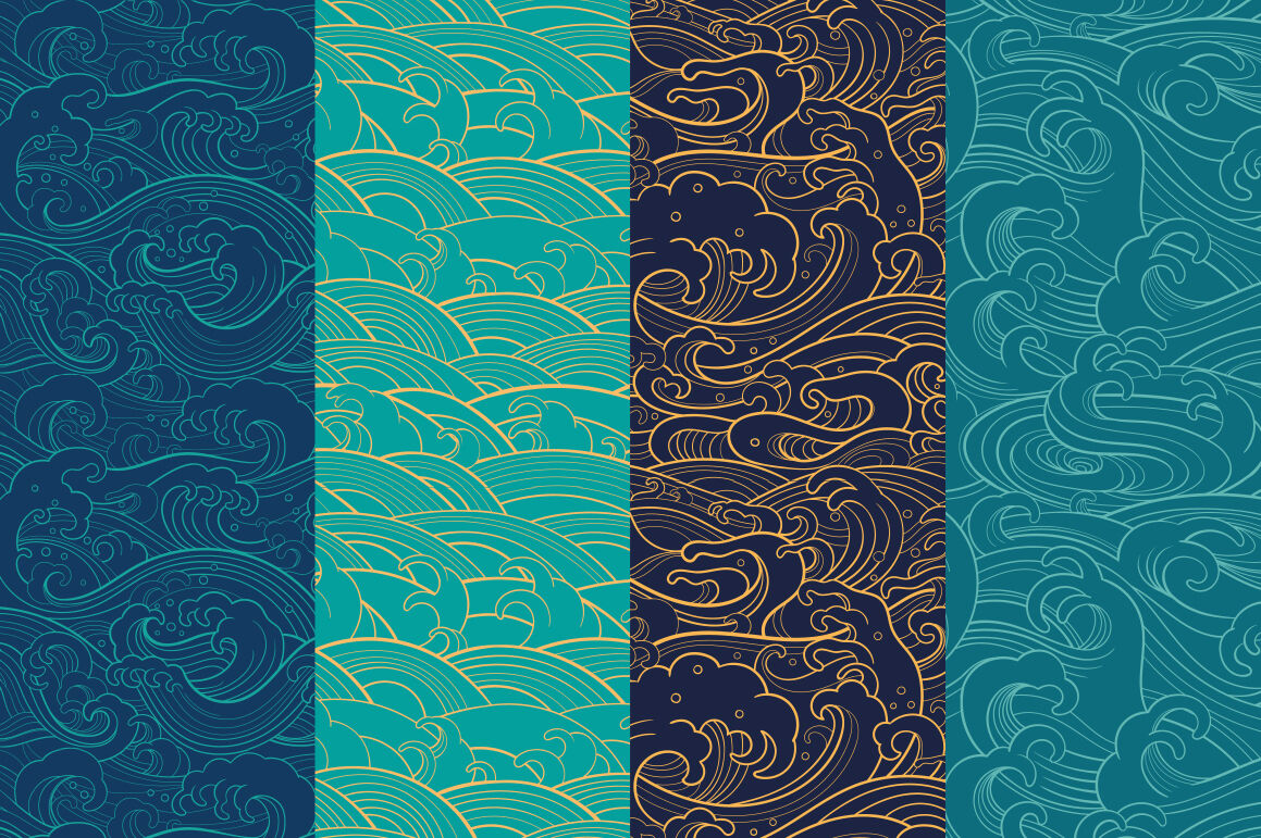 Marine vector patterns: water waves By Shusha_guna_art | TheHungryJPEG