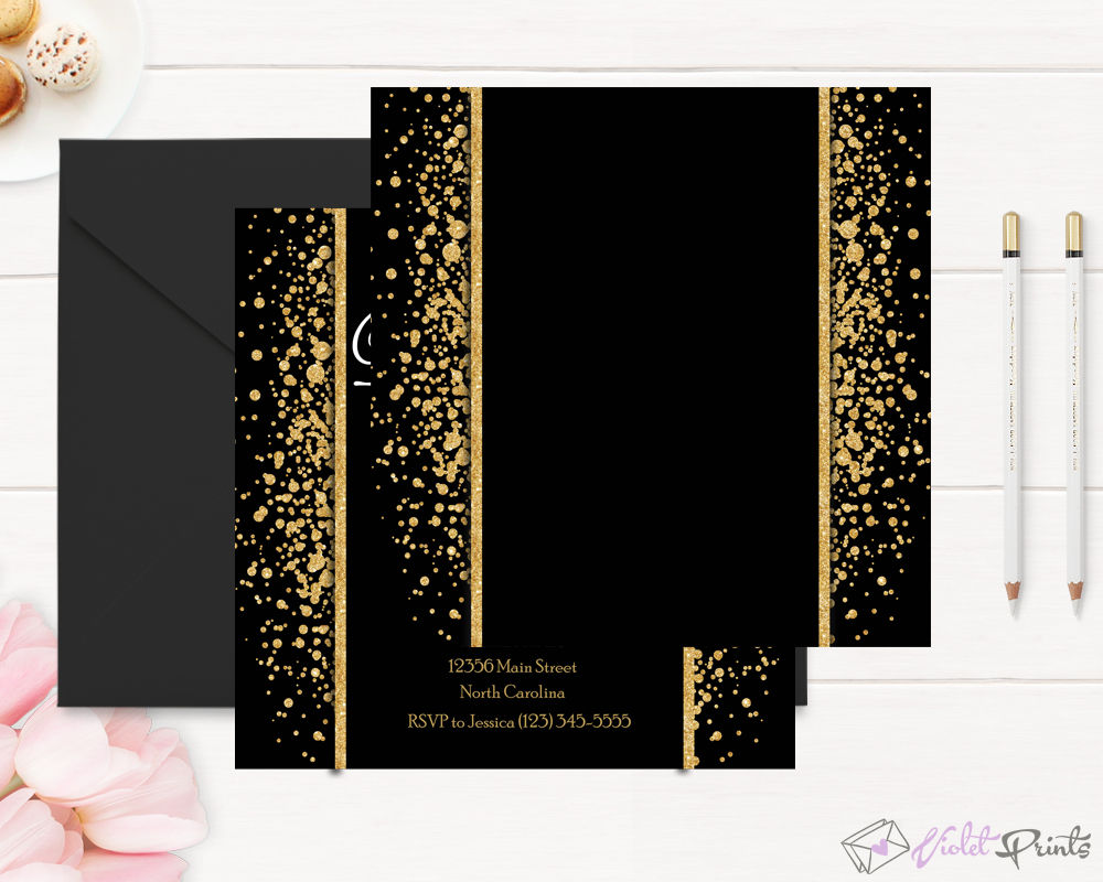 Gold and Black 50th Birthday Invitation Template By VioletPrints