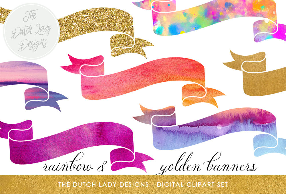 Banner Clipart In Rainbow Gold Glitter By The Dutch Lady