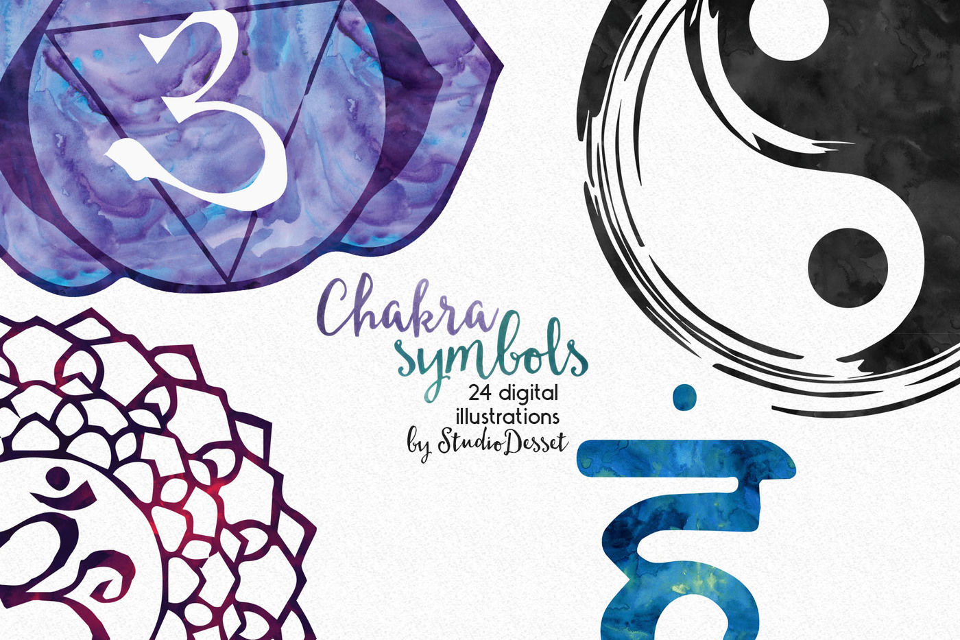 Chakra Symbols Watercolor Cliparts By Studiodesset Thehungryjpeg Com
