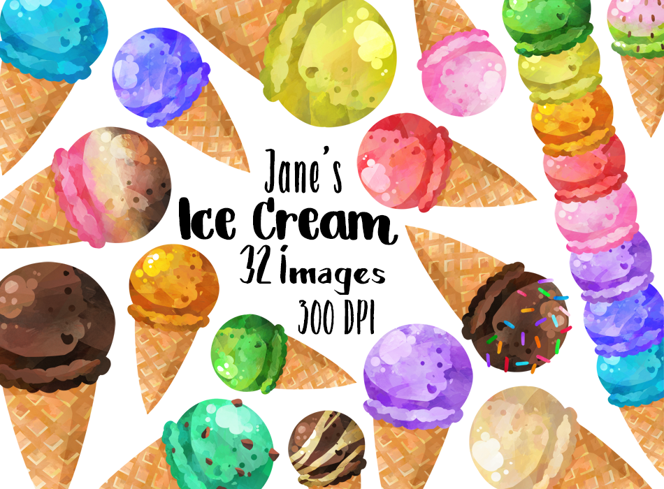 Watercolor Ice Cream Clipart By Digitalartsi | TheHungryJPEG