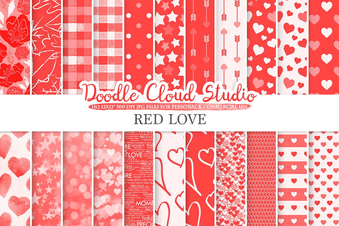 Red Romantic Digital Paper Valentine S Day Patterns Love Roses Romance Heart Scarlet Background Instant Download Personal Commercial Use By Doodle Cloud Studio Thehungryjpeg Com