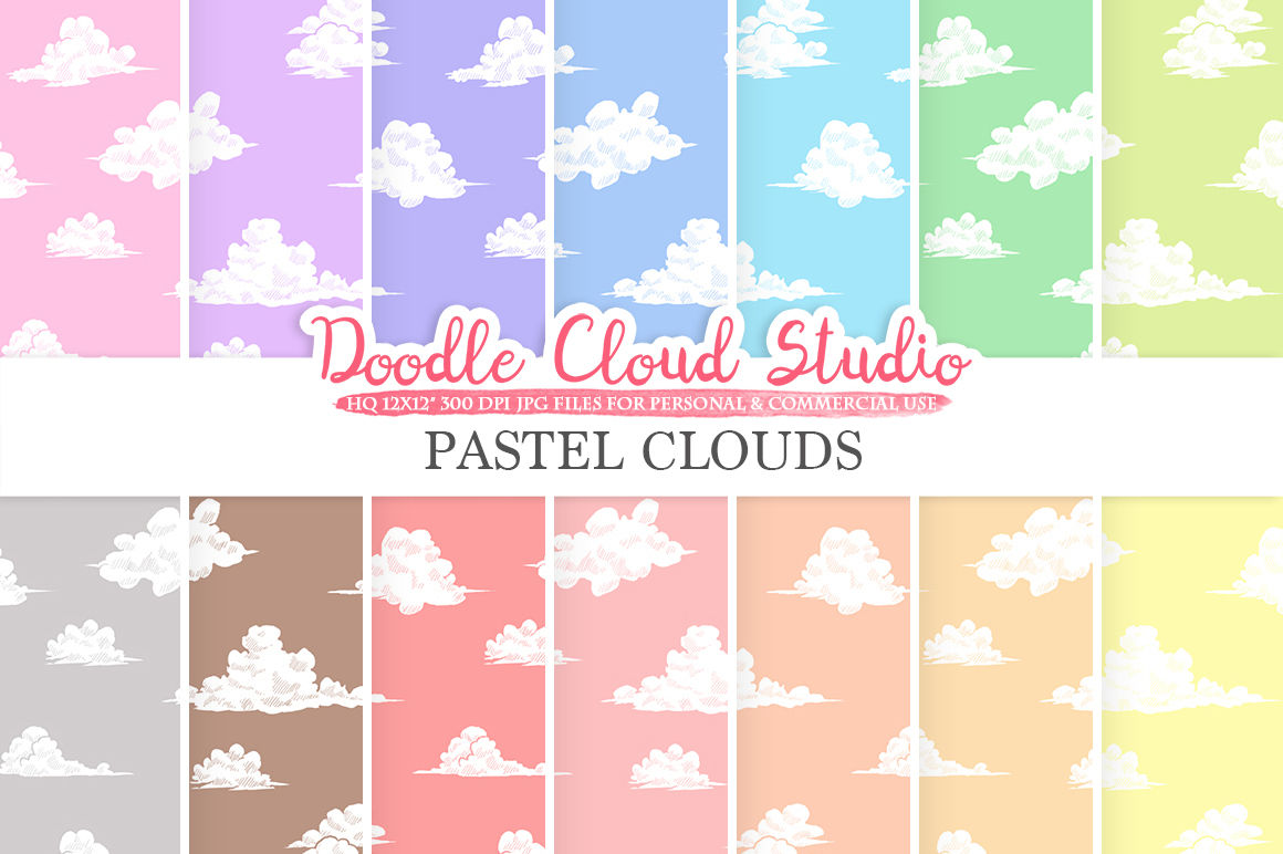 Pastel Clouds Digital Paper Cloud Pattern Digital Clouds Pastel Colors Sky Background Instant Download For Personal Commercial Use By Doodle Cloud Studio Thehungryjpeg Com
