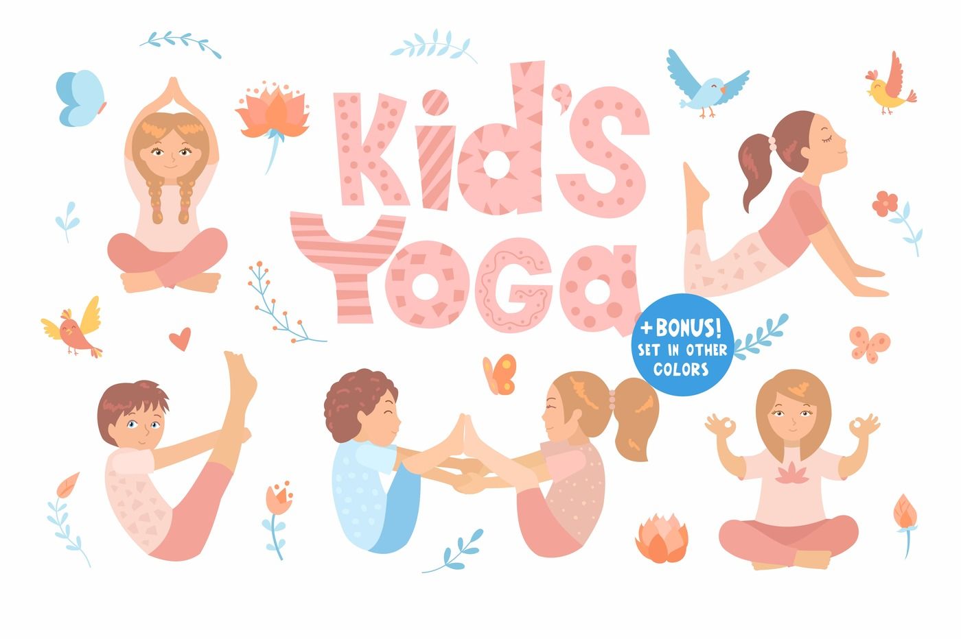 Yoga kids set. Vector illustrations. By Valentina Gurina Art