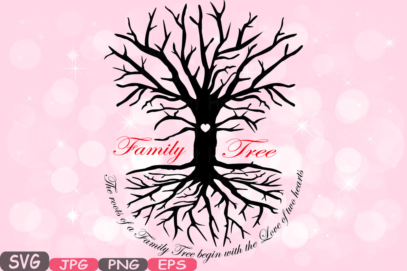 Download Family Tree Svg Word Art Family Quote Clip Art Silhouette The Roots Of A Family Tree Begin With The Love Of Two Hearts Family Love 532s By Hamhamart Thehungryjpeg Com