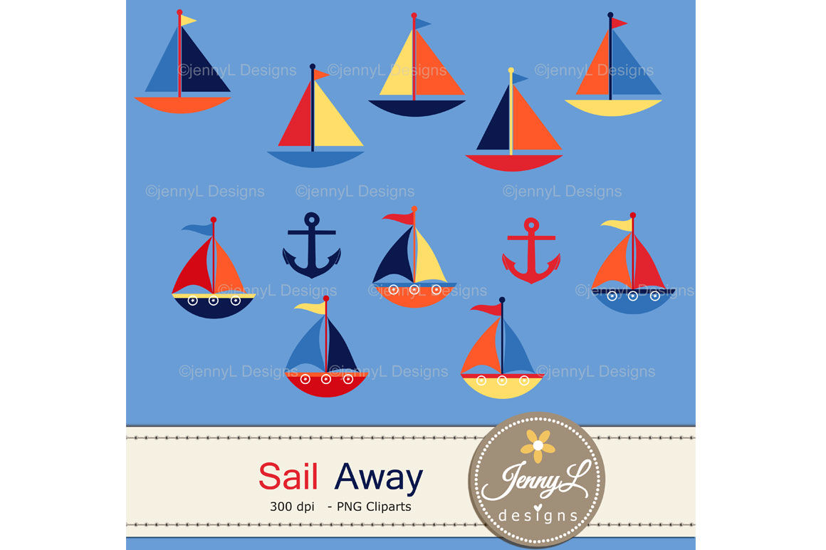 Sail Away Nautical Sailboat Clipart & Digital Paper 