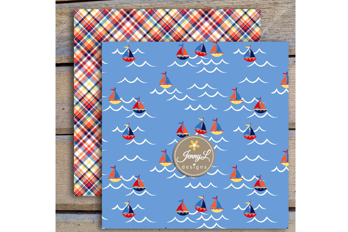 Sail Away Nautical Sailboat Clipart & Digital Paper 