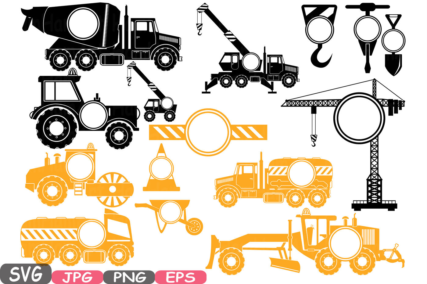 Download Construction Machines Circle & Split Silhouette SVG file Cutting files Dump Trucks toy toys Cars ...