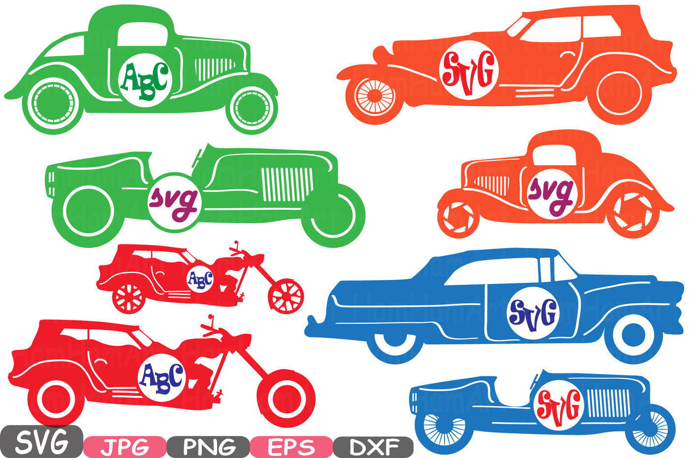 Download Color Circle Vintage Sport Cars Monogram Cutting Files Digital files svg eps png dxf jpg Vinyl ...