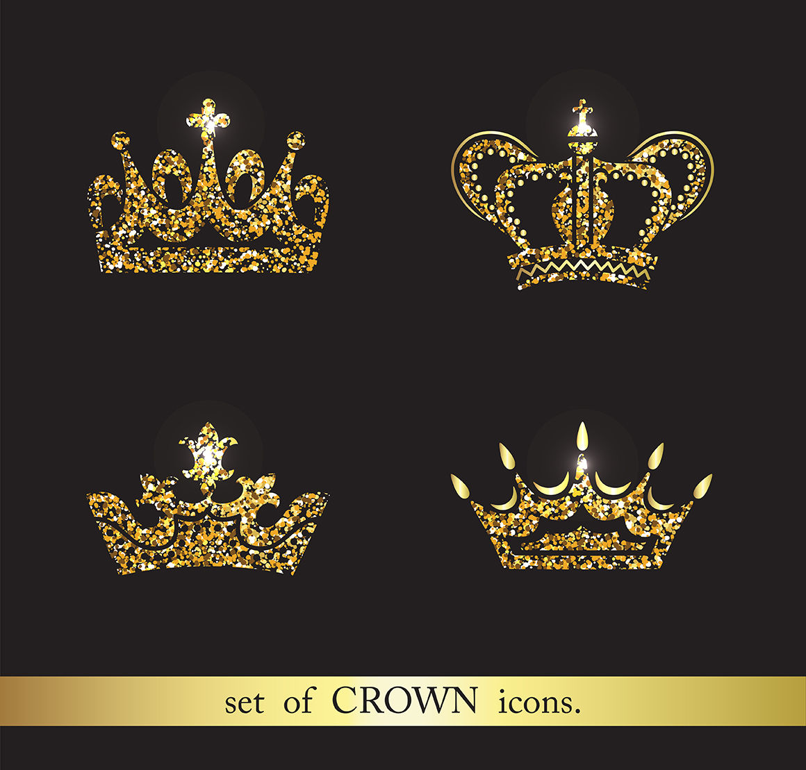 Set of gold and silver crown icons. By Designwork | TheHungryJPEG.com