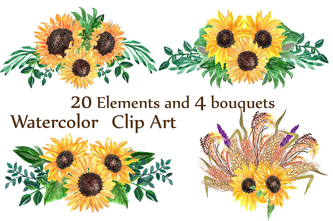 Download Watercolor sunflowers clipart By LeCoqDesign ...