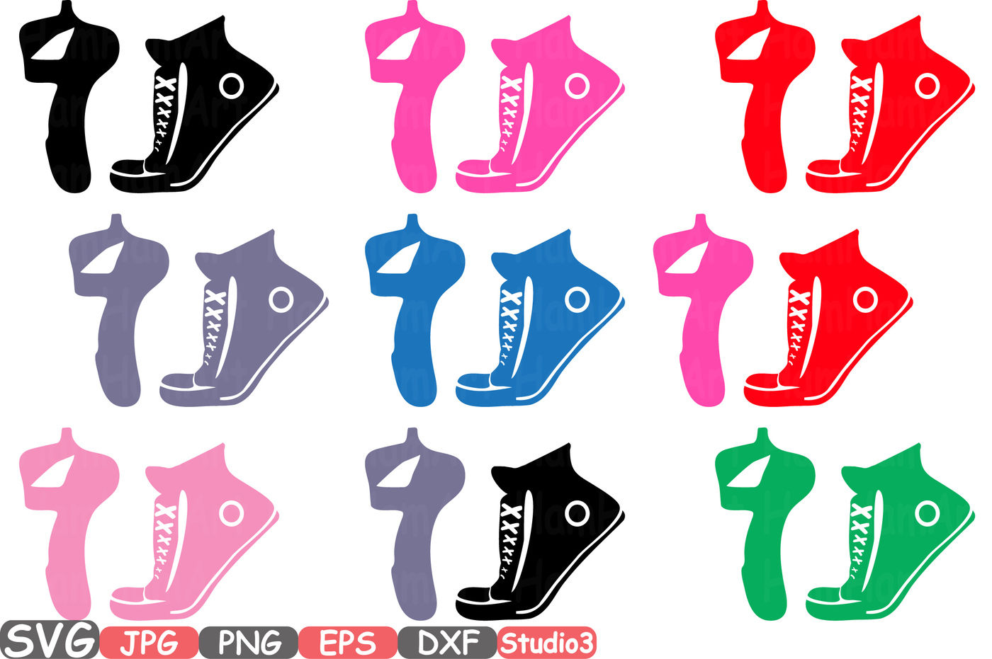 Download Sneakers & Ballet Shoes SVG Silhouette Cutting Files sign ...