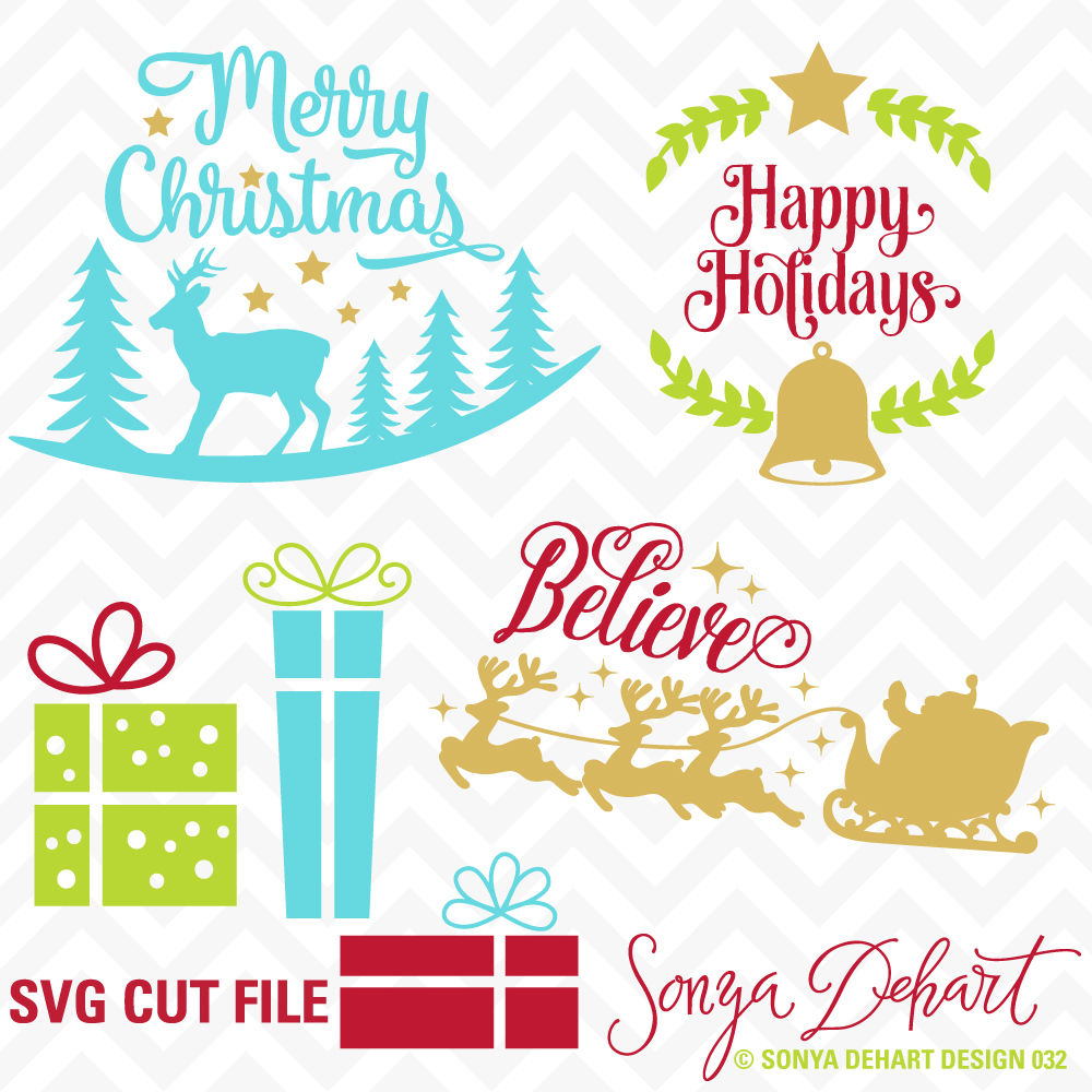 Svg Cuttables Merry Christmas Deer Santa Christmas Quotes Cut Files Set Dxf Sdd032 By Sonya Dehart Design Thehungryjpeg Com