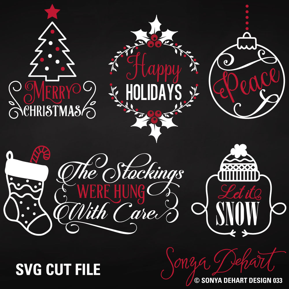 Svg Cuttables Happy Holidays Christmas Tree Christmas Quotes Cut Files Set Dxf Sdd033 By Sonya Dehart Design Thehungryjpeg Com