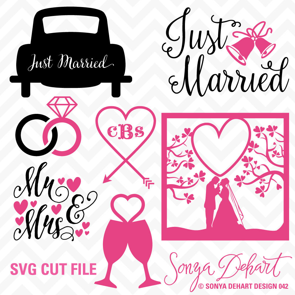 Download SVG DXF Just Married Wedding Cuttables By Sonya DeHart Design | TheHungryJPEG.com
