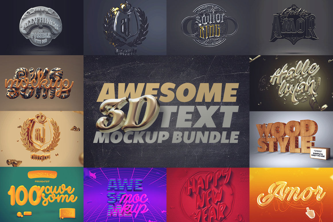 Download Awesome 3D Text Mockup Bundle By Amorjesu | TheHungryJPEG.com