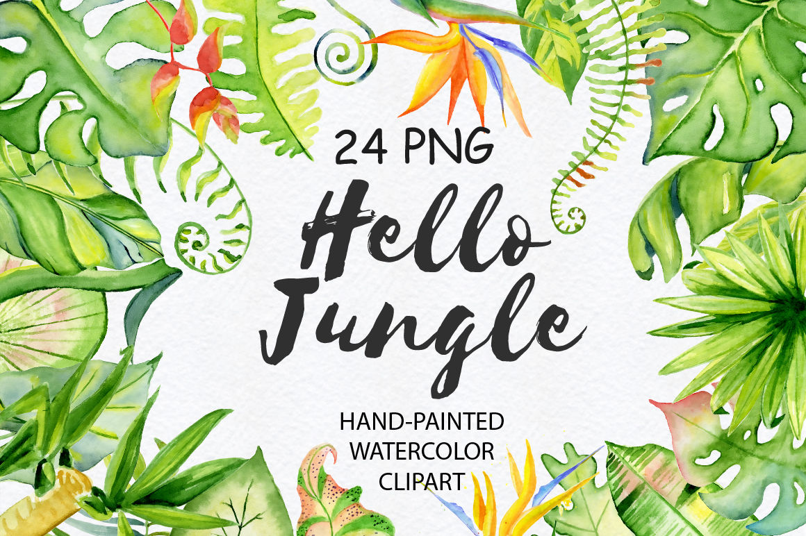 Tropical leaves watercolor jungle clipart By EvgeniiasArt ...