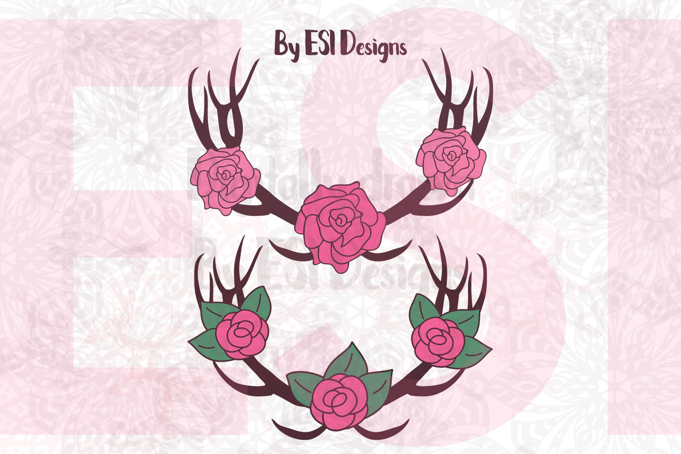 Download Boho Style Deer Antlers And Rose Svg Dxf Eps Png Cutting Files Clipart Printables By Esi Designs Thehungryjpeg Com