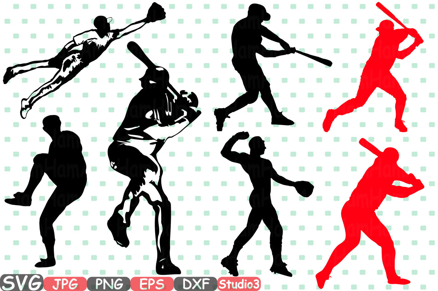 Baseball Player SVG Cut Files  Silhouette Bundle - ETC Craft