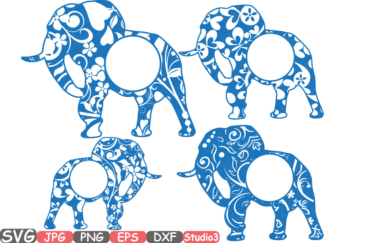 Download Elephant Circle Mascot Frames Jungle Animal Safari Flower Monogram Cutting Files Svg Silhouette Cricut Design Studio3 Cameo Dxf Jpg Zoo 371s By Hamhamart Thehungryjpeg Com