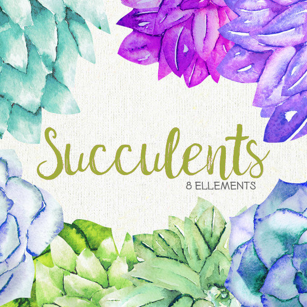 Watercolor Succulents Clipart. Hand painted, wedding diy elements ...