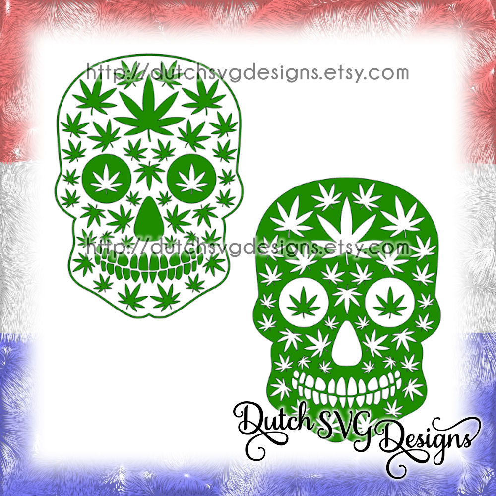 2 Skull Cutting Files With Weed Leaves In Jpg Png Svg Eps Dxf For Cricut Silhouette Sugar Skull Svg Weed Svg Marijuana Svg Cannabis By Dutch Svg Designs Thehungryjpeg Com