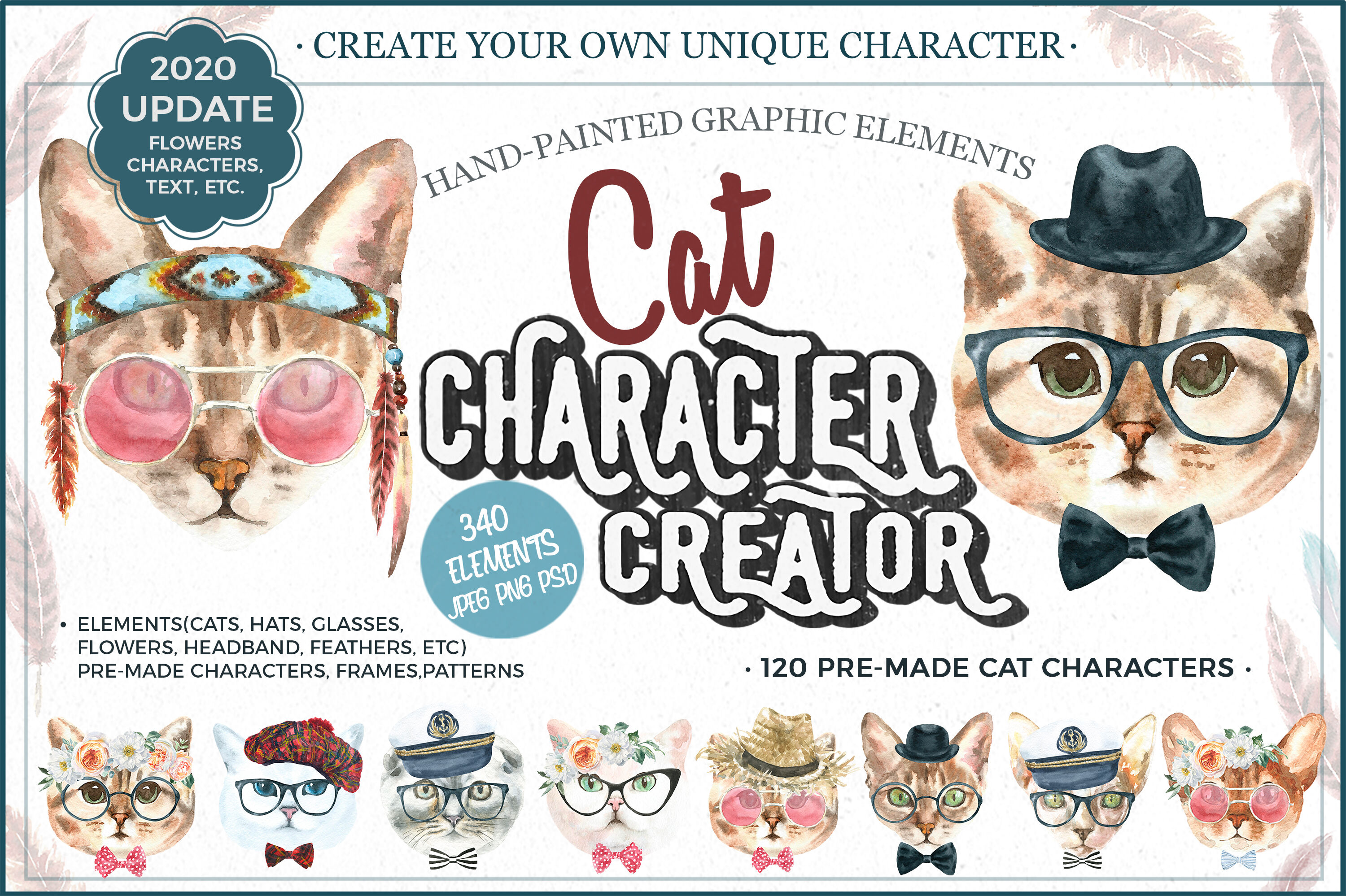 Watercolor Cat Character Creator Animal Illustration Clipart By Catherine Wheel Thehungryjpeg Com
