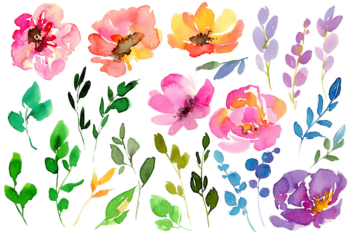 Bright watercolor flowers set By WatercolorFlowers | TheHungryJPEG.com