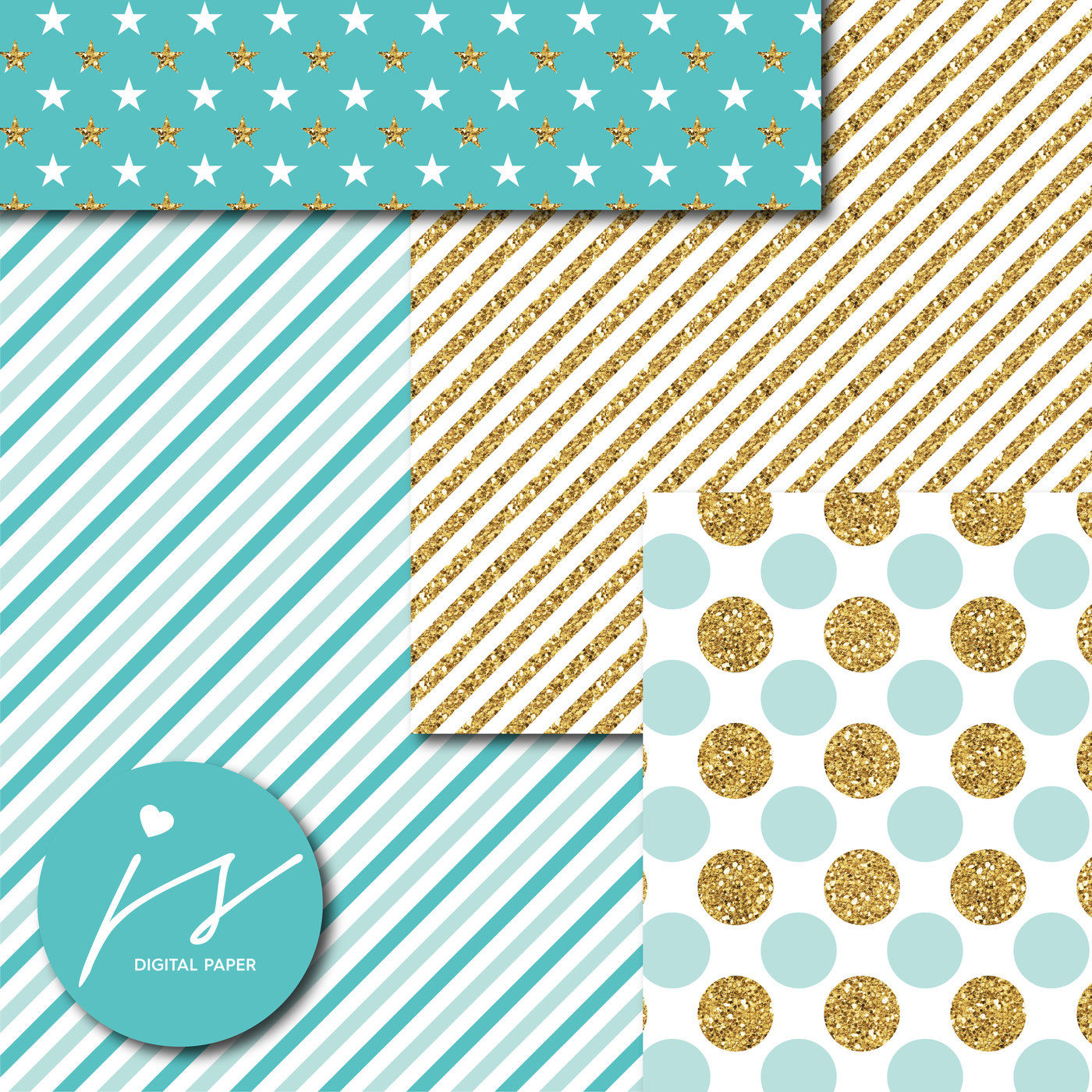 Download Turquoise and Mint gold digital paper, Glitter digital ...