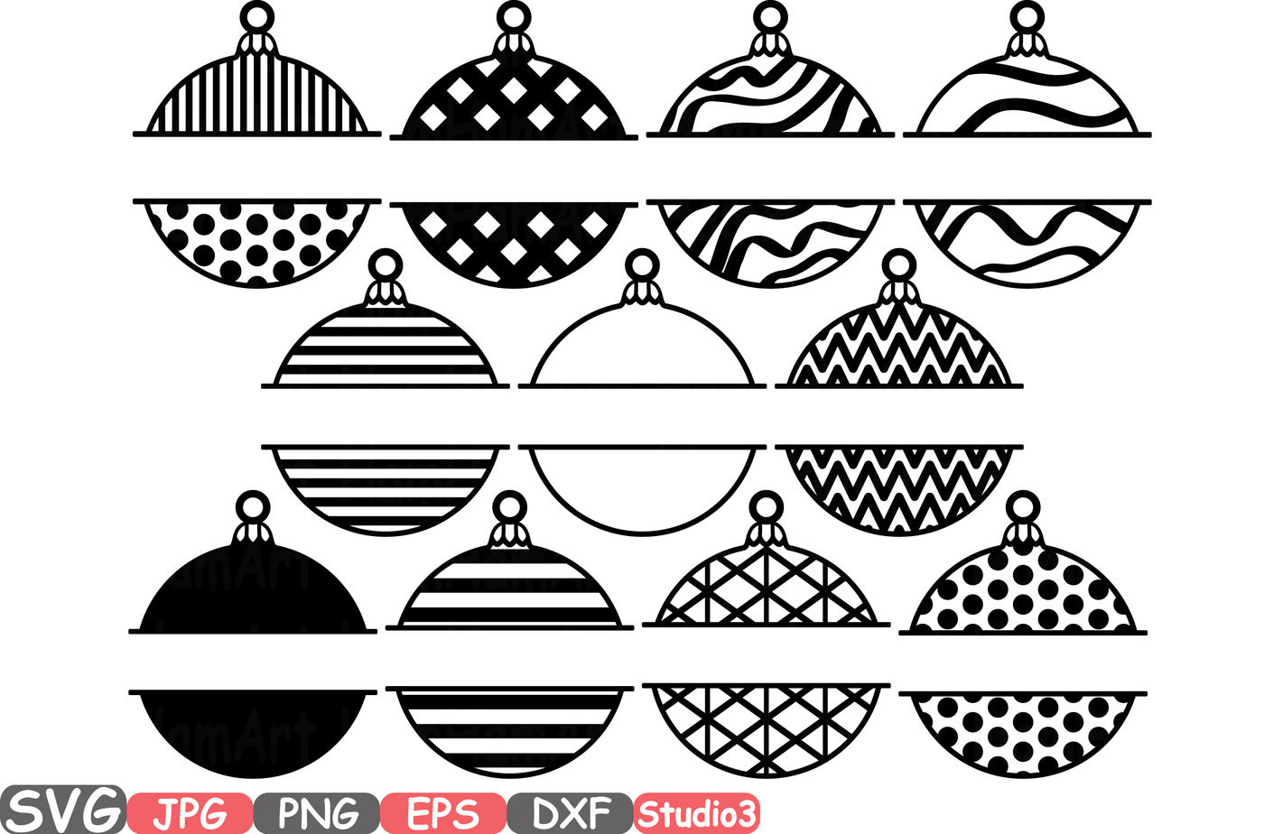 Download Christmas Balls & bells Frames Split Circle SVG Silhouette ...