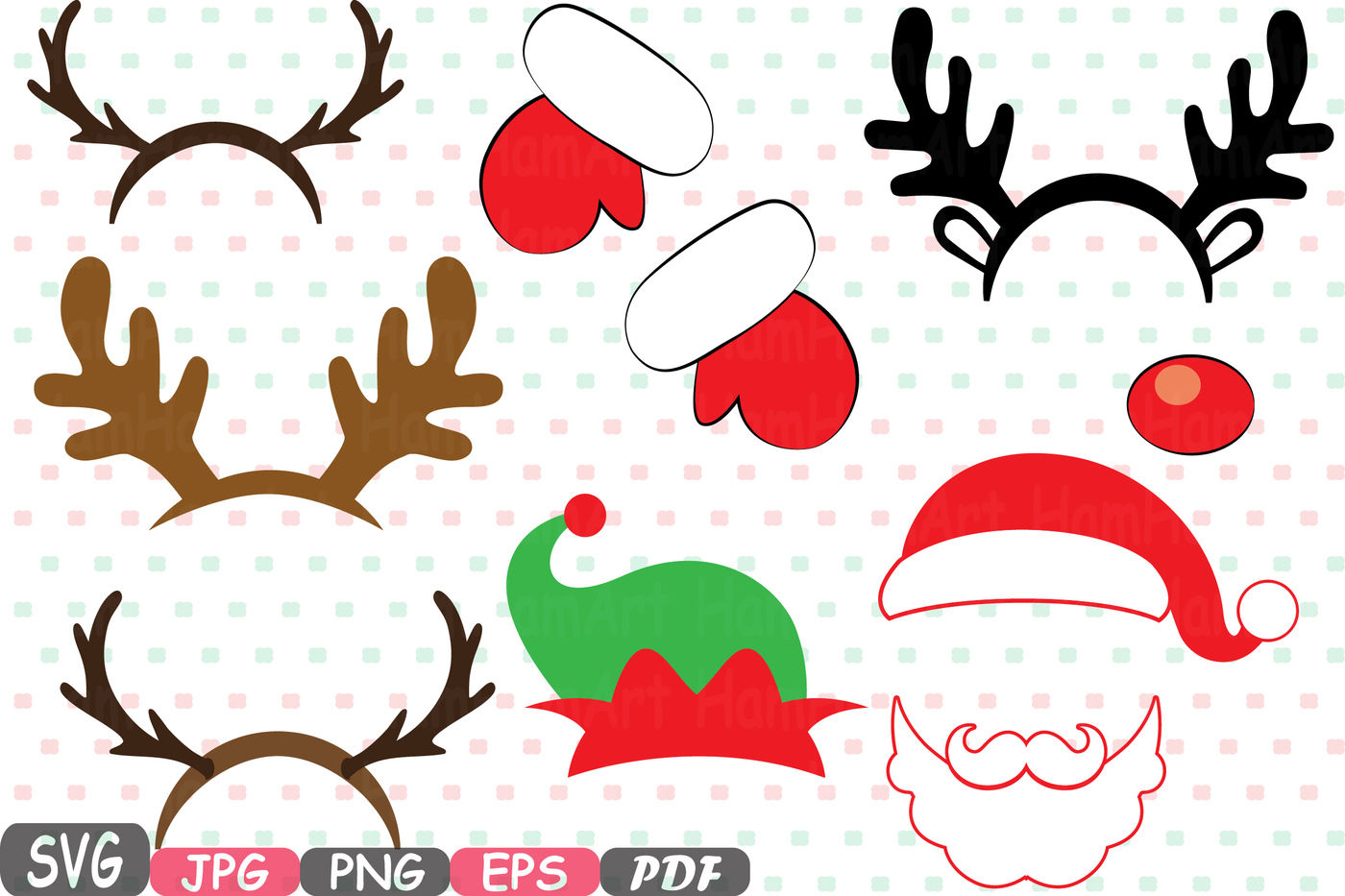 Christmas Props Party Photo Booth Silhouette Costume Cutting Files Svg Horns Clipart Bunting Digital Santa Claus Props Reindeer Vinyl 5p By Hamhamart Thehungryjpeg Com