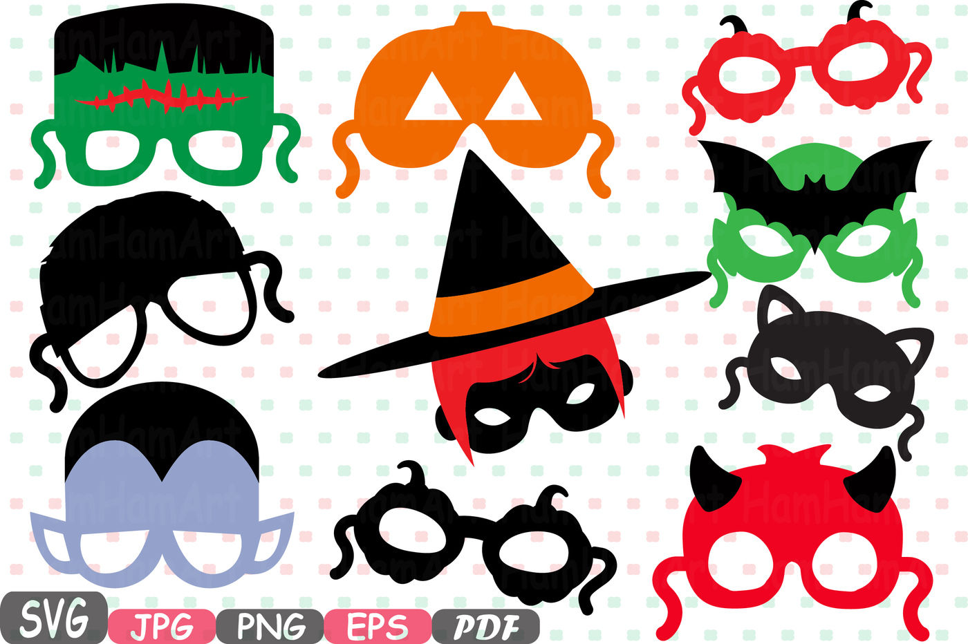 halloween monsters props kids masks photobooth props photo booth silhouette printable props party costume cutting files svg pdf clipart 6p by hamhamart thehungryjpeg com halloween monsters props kids masks