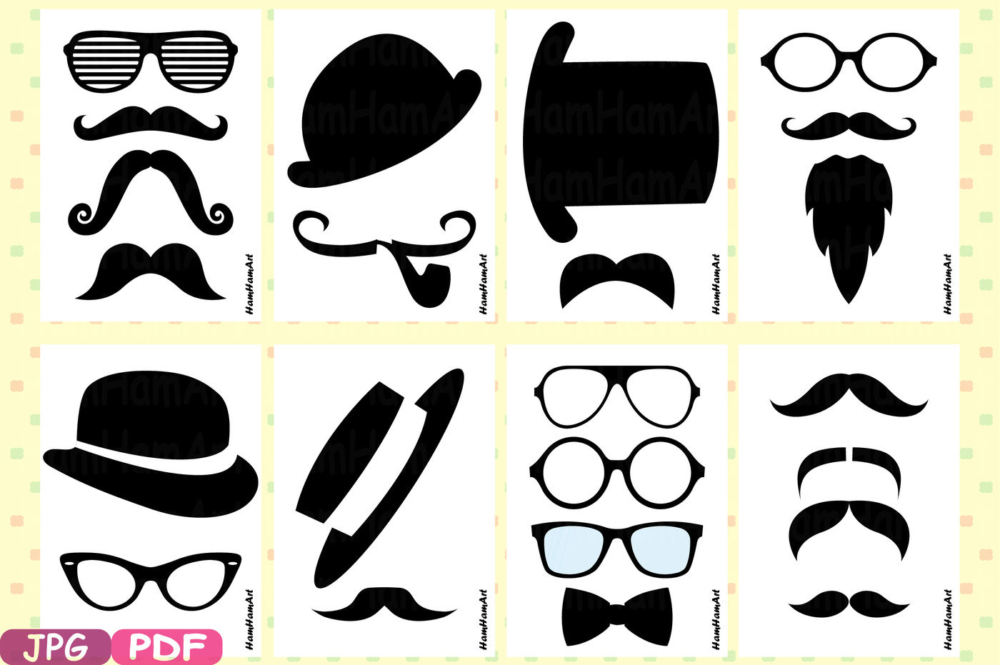 Props Black Mustache Retro Party Photo Booth Prop Gentleman Cutting Files Jpg Pdf Clip Art Clipart Digital Graphics Commercial Use 2p By Hamhamart Thehungryjpeg Com