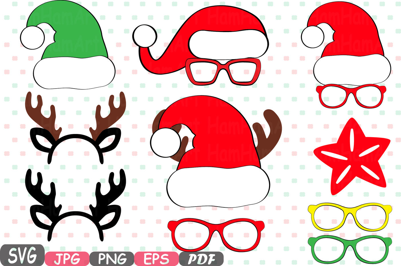 Christmas Props Party Photo Booth Silhouette Costume Cutting Files Svg Horns Clipart Bunting Digital Santa Claus Props Reindeer Vinyl 10p By Hamhamart Thehungryjpeg Com