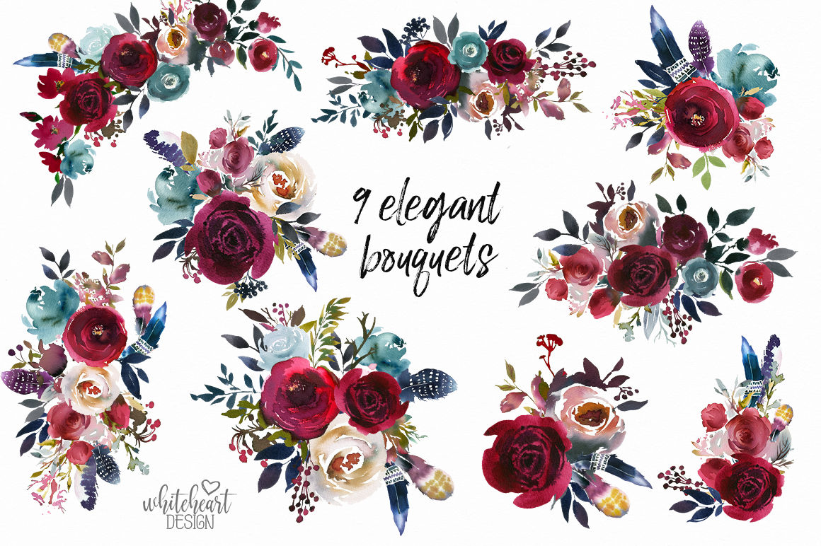 Download Merlot & Navy Watercolor Floral Design Kit By ...