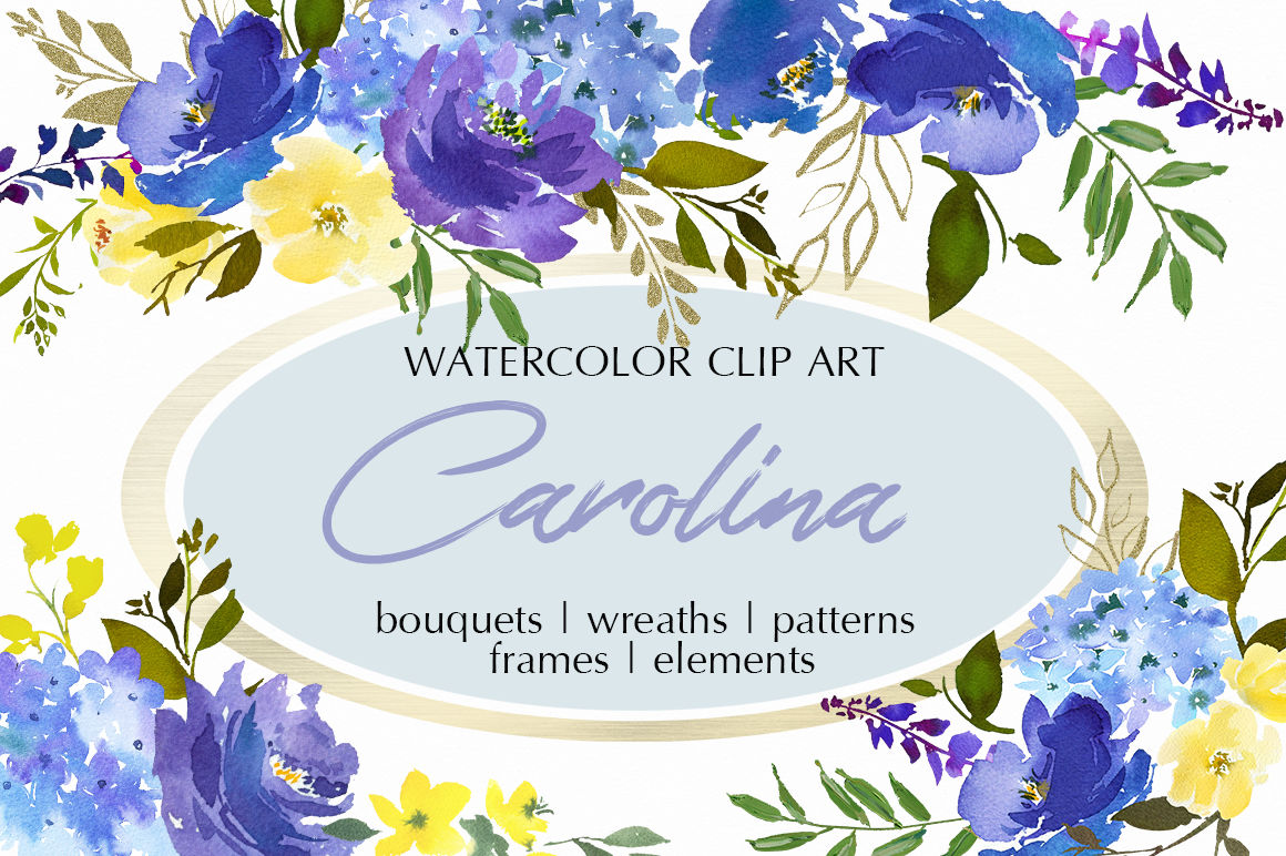 Carolina Royal Blue Watercolor Floral Clipart By Whiteheartdesign Thehungryjpeg Com