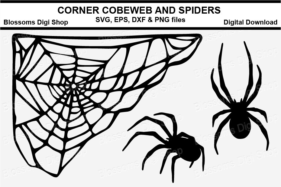 Corner cobweb and spiders cut file, SVG, DXF, EPS and PNG files By ...