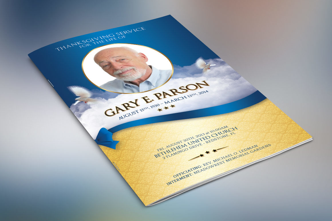 Blue Ribbon Funeral Program Template By Godserv Designs Within Memorial Brochure Template