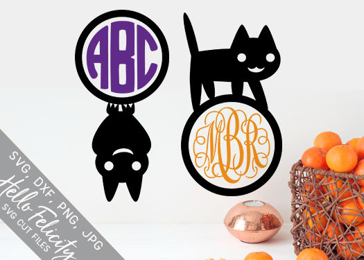 Bat Cat Halloween Monogram SVG Cutting Files By Hello Felicity