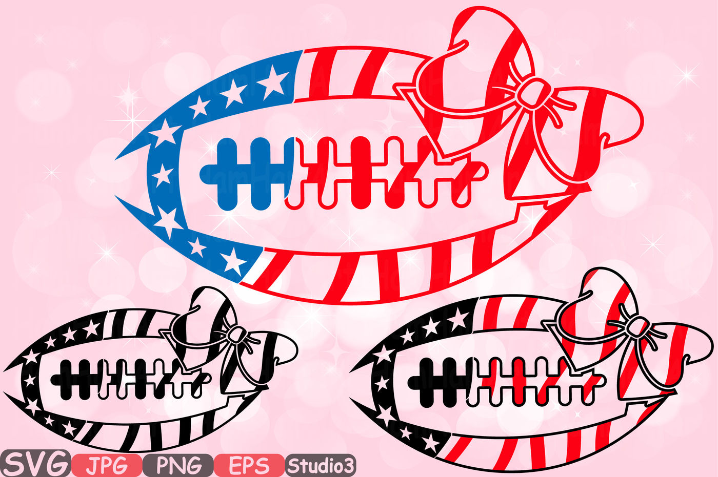 American Flag Football Bow Sports Studio 3 Silhouette Cutting Files Svg Clipart Monogram Svg T Shirt Files For Silhouette Cameo Cricut 481s By Hamhamart Thehungryjpeg Com