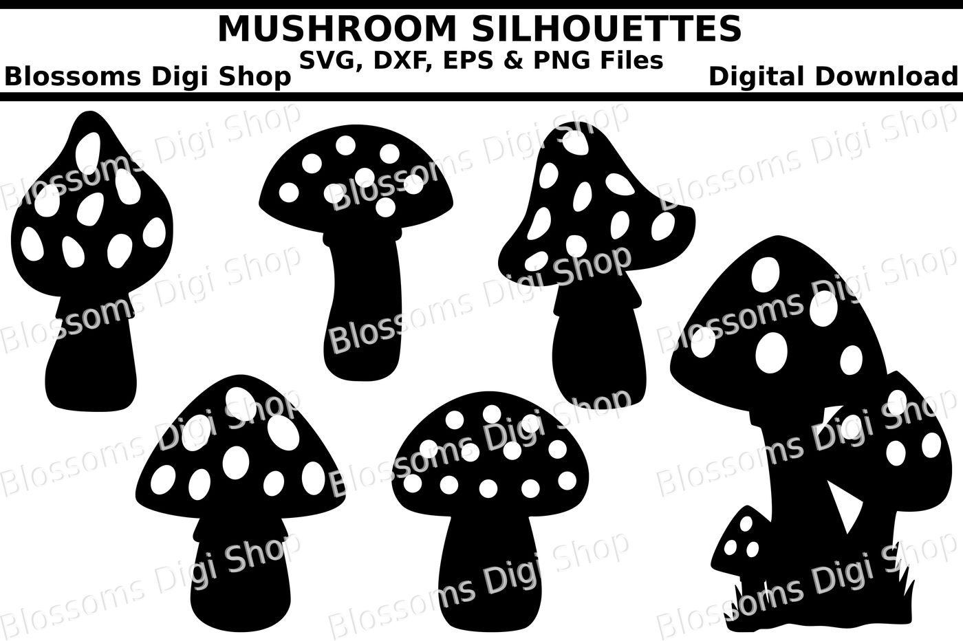 Mushroom Silhouettes Svg Dxf Eps And Png Cut Files By Blossoms Digi Shop Thehungryjpeg Com