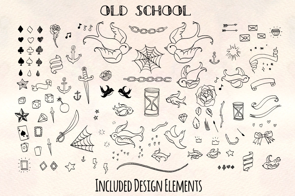 Old School Tattoo Sketch Vector Kit By Violet Lebeaux Thehungryjpeg Com