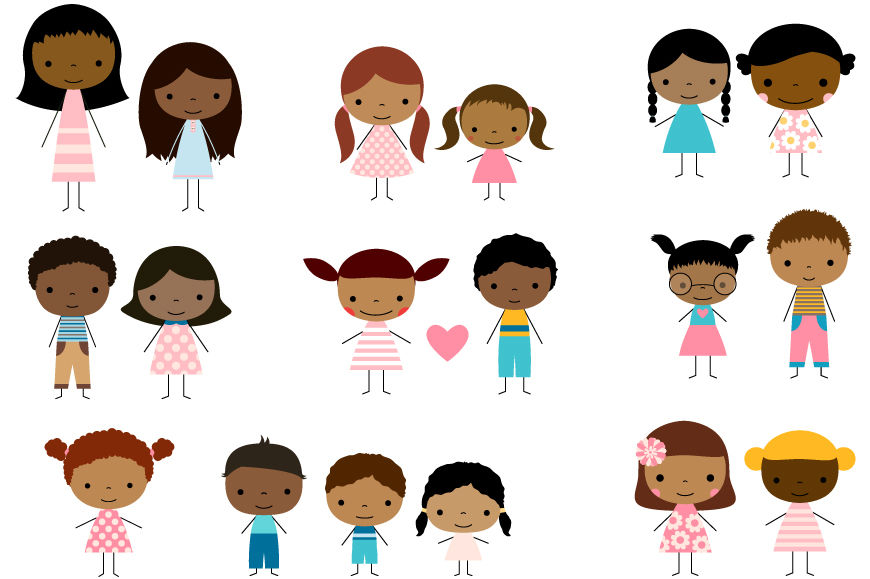 Cute Multicultural Children Stick Figures Clip Art Boys And Girls Clipart By Pravokrugulnik Thehungryjpeg Com