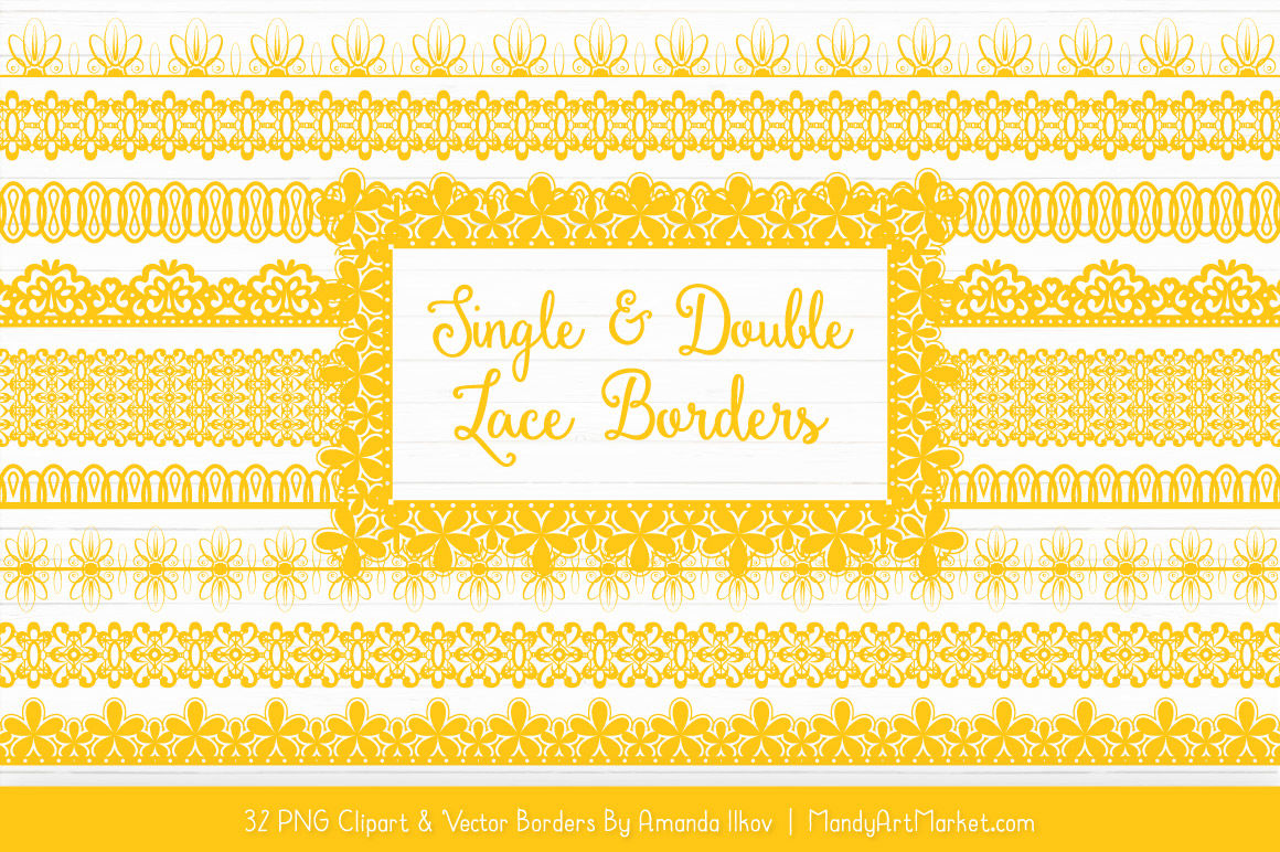 Mixed Lace Clipart Borders In Yellow By Amanda Ilkov Thehungryjpeg Com